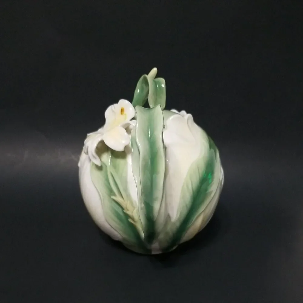 Pier 1 Imports Ginger Lily Teapot Floral Whimsical White‎ Porcelain Hand Painted